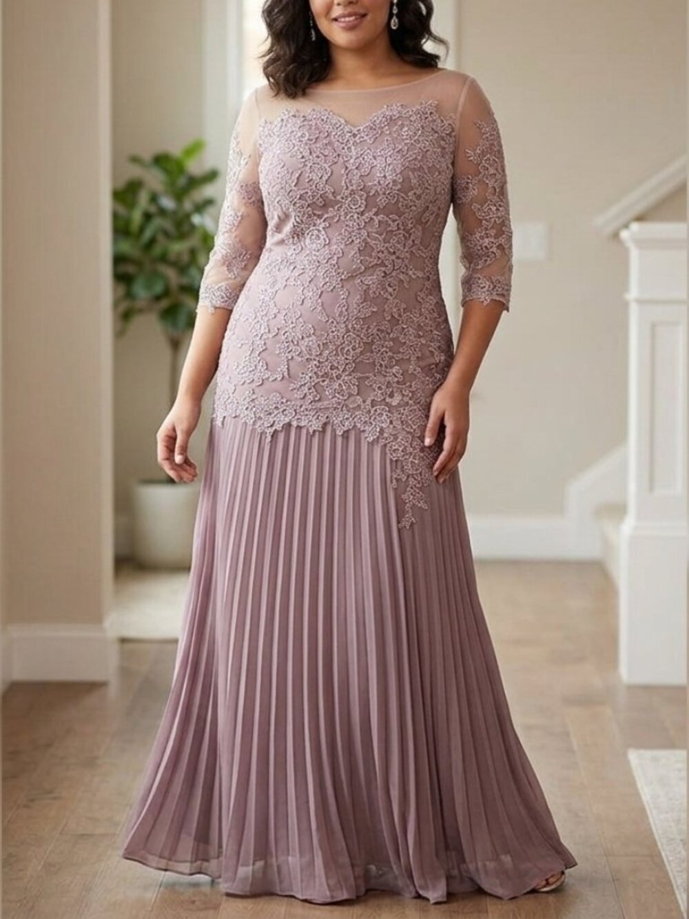 Title: NWT TS Couture Mauve Lace Illusion Formal Gown Size 12 Mother of Bride